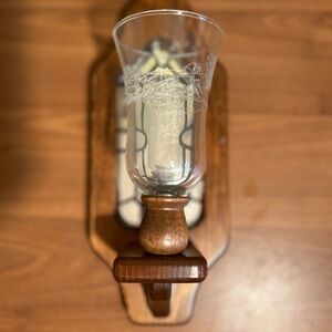 Wood Wall Sconce with Etched Glass Hurricane - Brown and Clear